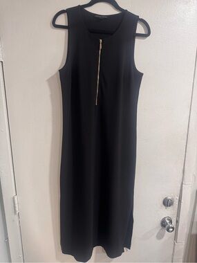 Boston Proper Black Sleeveless Midi Dress with Gold Zip NWOT Size Medium